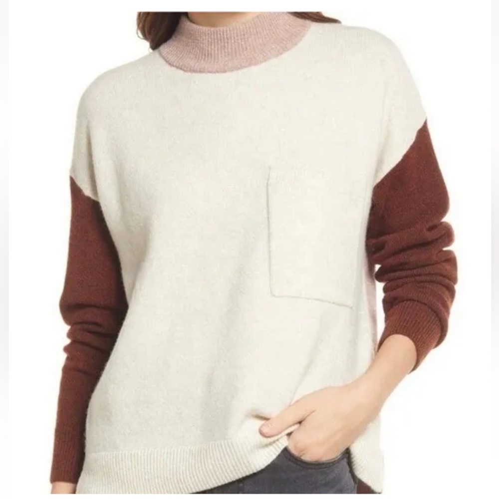 Madewell Redmond Mockneck Pocket Sweater in Colorblock